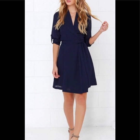 blue chiffon wrap dress
